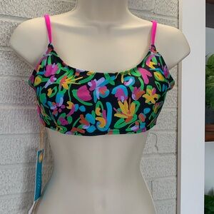 Tanya Taylor Women's "Maxine" XL Abstract Black Pink Floral Print Bikini Top